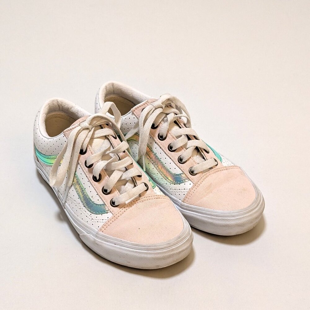 Vans Unisex Old Skool Shoes Pastel Pink Shiny Rainbow Sneakers Women's Size 7.5
